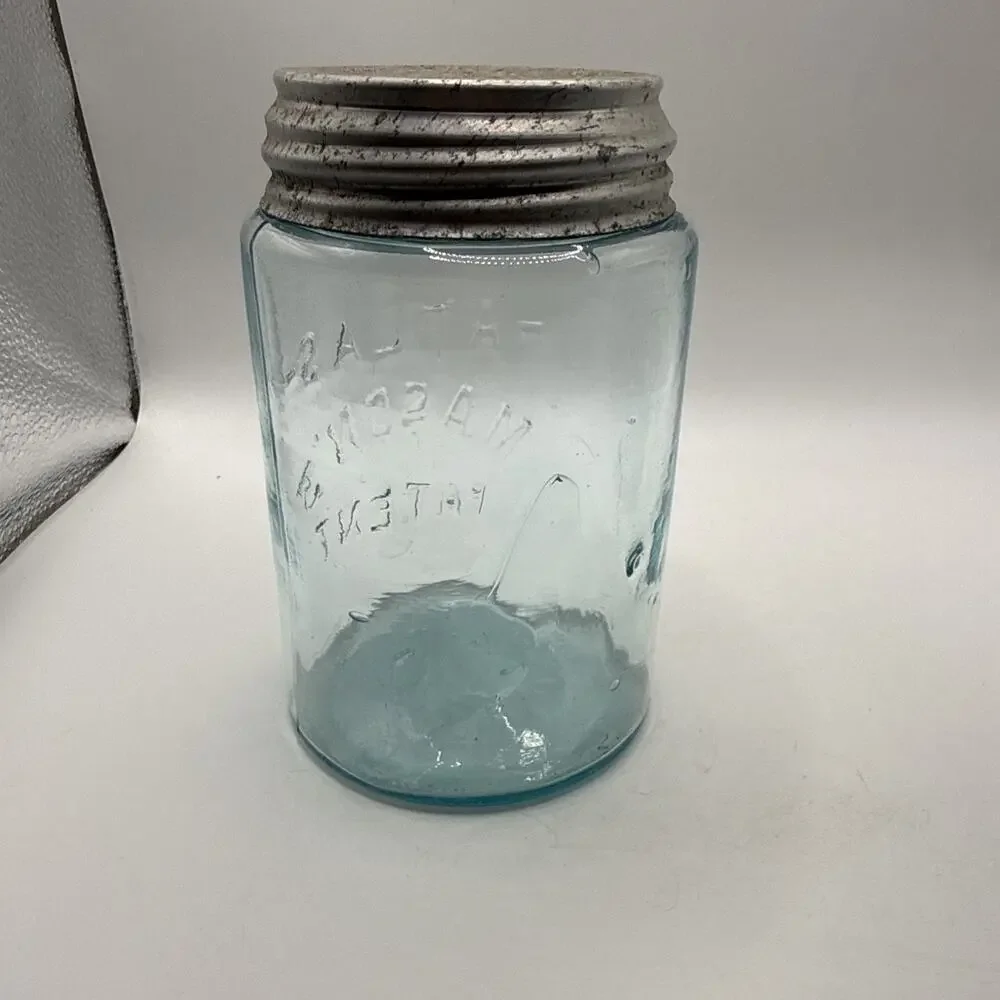 2 Antique Aqua Atlas Mason’s Patent Quart Jar